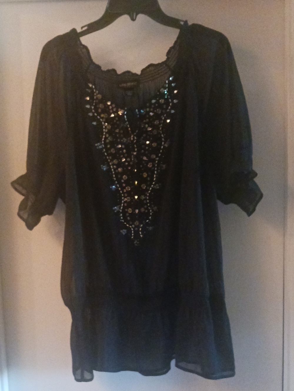 Lane Bryant Black Beaded Peasant Top